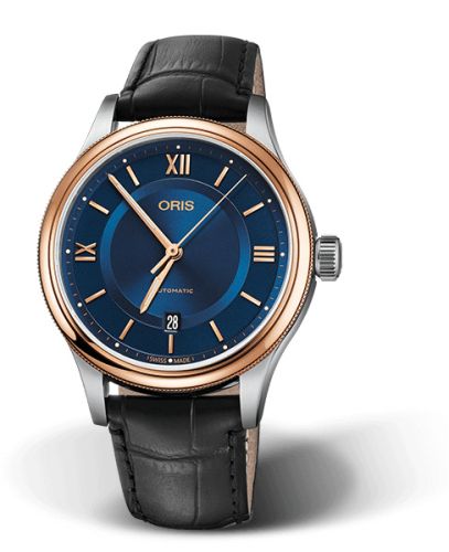 Oris 01 733 7719 4375-07 5 20 35 : Classic Date 42 Stainless Steel - Rose Gold / Blue