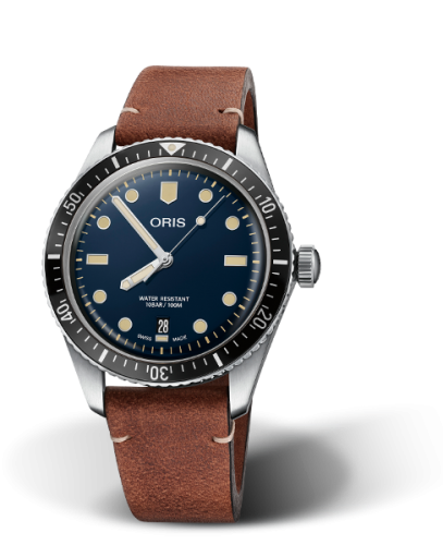 Oris 01 733 7707 4055-07 5 20 45 : Divers Sixty-Five 40 Stainless Steel / Blue / Calf
