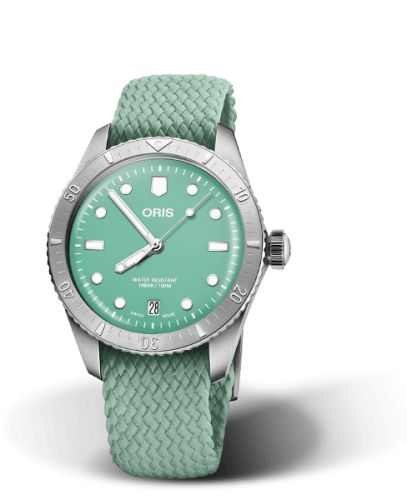 Oris 01 733 7771 4057-07 3 19 03S : Divers Sixty-Five 38 Cotton Candy Stainless Steel / Green / Perlon