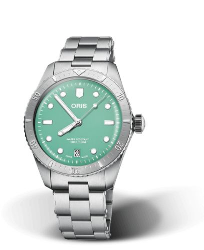Oris 01 733 7771 4057-07 8 19 18 : Divers Sixty-Five 38 Cotton Candy Stainless Steel / Green / Bracelet