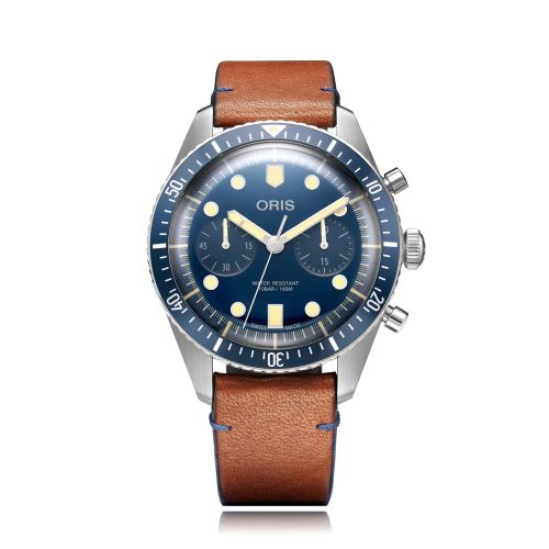 Oris 01 771 7744 4095-5.21 11 : Divers Sixty-Five 43 Chronograph Stainless Steel / Blue / Bucherer Blue