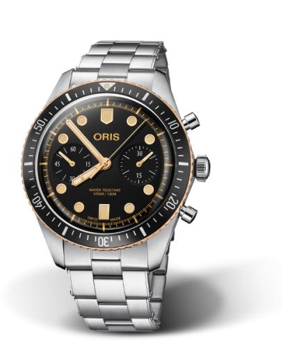 Oris 01 771 7744 4354-07 8 21 18 : Divers Sixty-Five 43 Chronograph Stainless Steel / Bronze / Black / Bracelet