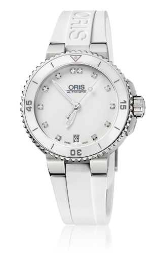 Oris 01 733 7652 4191-07 4 18 31 : Aquis Date 36 Stainless Steel / White - Diamond / Rubber