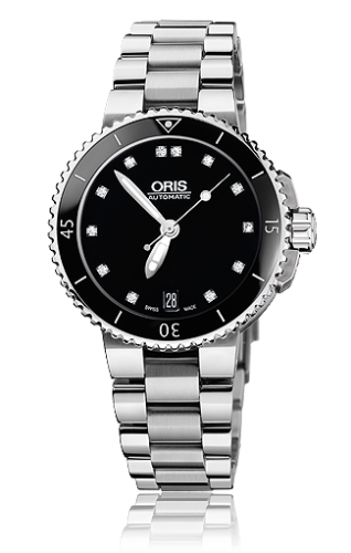 Oris 01 733 7652 4194-07 8 18 01P : Aquis Date Diamonds 36 Stainless Steel / Black - Diamond / Bracelet
