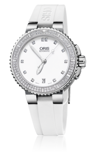 Oris 01 733 7652 4991-07 4 18 31 : Aquis Date Diamonds 36 Stainless Steel / White - Diamond / Rubber
