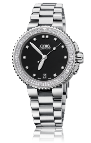 Oris 733 7652 4994-07 8 18 01P : Aquis Date Diamonds 36 Stainless Steel / Black - Diamond / Bracelet
