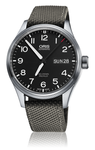 Oris 01 752 7698 4164-07 5 22 17FC : Big Crown ProPilot Day Date Black / Grey Textile