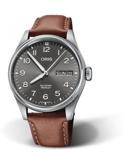 Oris 01 752 7760 4063-07 5 22 07LC : Big Crown ProPilot Big Day Date Stainless Steel / Grey / Leather