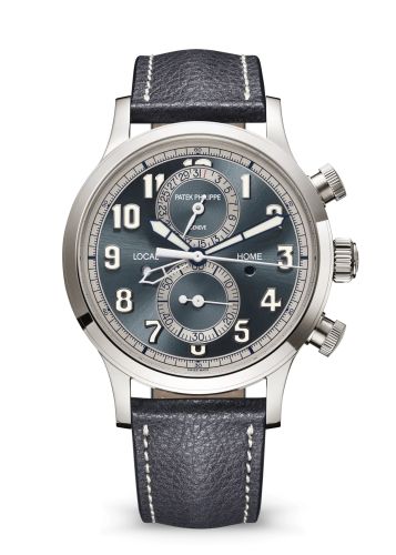 Patek Philippe 5924G-001 : Calatrava Pilot Travel Time Chronograph White Gold / Grey