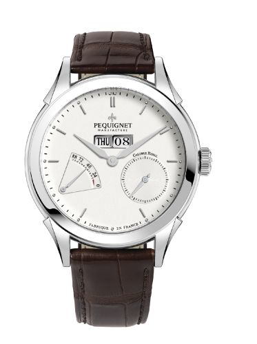 Pequignet 9010233CG : Rue Royale Day Date Stainless Steel / Silver / Brown Alligator