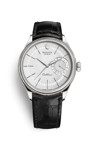 Rolex 50519-0006 : Cellini Date White Gold / Silver / Alligator Black