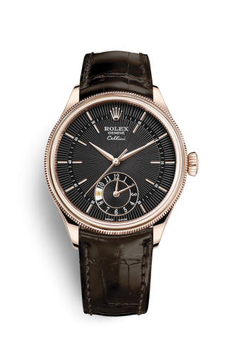 Rolex 50525-0010 : Cellini Dual Time Everose / Black / Alligator Brown