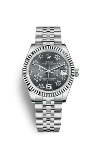 Rolex 178274-0092 : Datejust 31 Stainless Steel Fluted / Jubilee / Dark Rhodium Floral