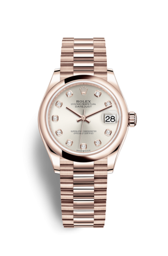 Rolex 278245-0038 : Datejust 31 Rose Gold / Domed / Silver - Diamond / President