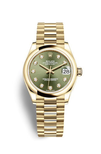 Rolex 278248-0018 : Datejust 31 Yellow Gold / Domed / Olive - Diamond / President
