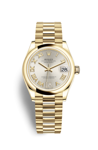 Rolex 278248-0028 : Datejust 31 Yellow Gold / Domed / Silver - Roman / President