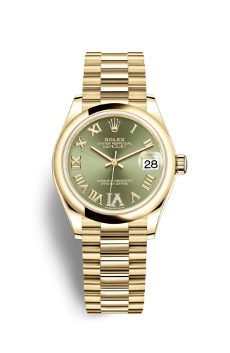 Rolex 278248-0030 : Datejust 31 Yellow Gold / Domed / Olive  - Roman / President