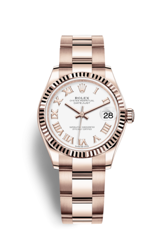 Rolex 278275-0018 : Datejust 31 Rose Gold / Fluted / White - Roman / Oyster