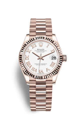 Rolex 278275-0019 : Datejust 31 Rose Gold / Fluted / White - Roman / President