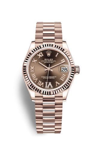 Rolex 278275-0025 : Datejust 31 Rose Gold / Fluted / Chocolate - Roman / President