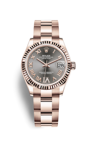 Rolex 278275-0032 : Datejust 31 Rose Gold / Fluted / Grey - Roman / Oyster