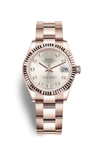 Rolex 278275-0038 : Datejust 31 Rose Gold / Fluted / Silver - Diamond / Oyster