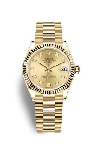 Rolex 278278-0009 : Datejust 31 Yellow Gold / Fluted / Champagne - Diamond / President