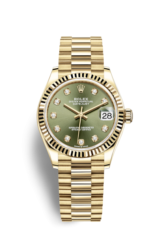 Rolex 278278-0011 : Datejust 31 Yellow Gold / Fluted / Olive - Diamond / President