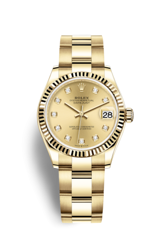 Rolex 278278-0016 : Datejust 31 Yellow Gold / Fluted / Champagne - Diamond / Oyster
