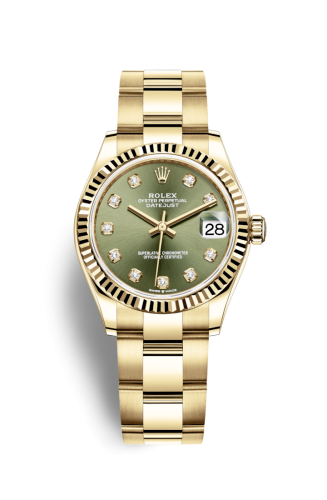 Rolex 278278-0018 : Datejust 31 Yellow Gold / Fluted / Olive - Diamond / Oyster