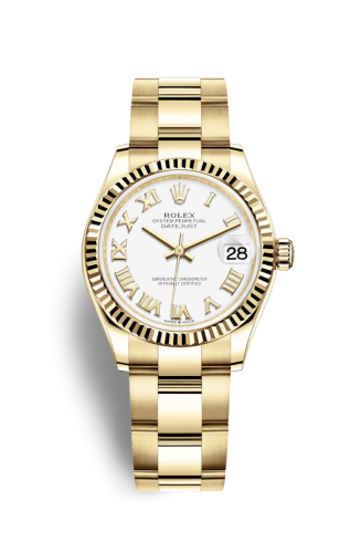 Rolex 278278-0019 : Datejust 31 Yellow Gold / Fluted / White - Roman / Oyster