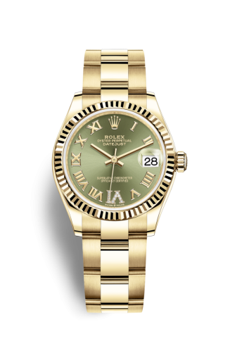 Rolex 278278-0029 : Datejust 31 Yellow Gold / Fluted / Olive  - Roman / Oyster