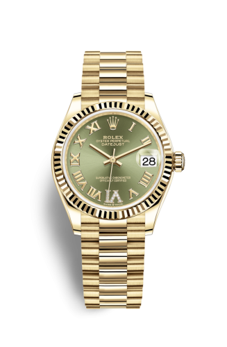 Rolex 278278-0030 : Datejust 31 Yellow Gold / Fluted / Olive  - Roman / President