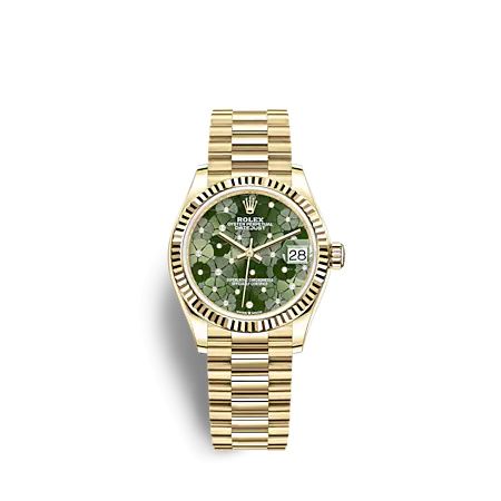 Rolex 278278-0046 : Datejust 31 Yellow Gold - Fluted / Olive - Floral / President