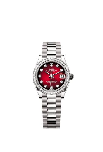 Rolex 278289RBR-0028 : Datejust 31 White Gold Diamond / Red Gradient - Diamond