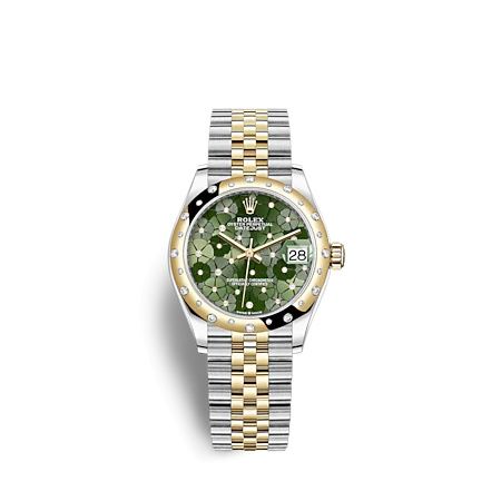 Rolex 278343RBR-0032 : Datejust 31 Stainless Steel / Yellow Gold / Domed - Diamond / Olive - Floral / Jubilee