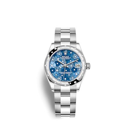 Rolex 278344RBR-0037 : Datejust 31 Stainless Steel / Domed - Diamond / Blue - Floral / Oyster