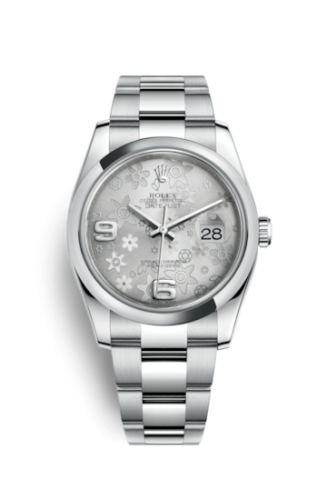 Rolex 116200-0071 : Datejust 36 Stainless Steel Domed / Oyster / Silver Floral