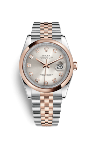 Rolex 116201-0063 : Datejust 36 Rolesor Everose Domed / Jubilee / Silver Diamond