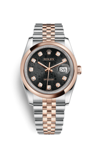 Rolex 116201-0068 : Datejust 36 Rolesor Everose Domed / Jubilee / Black Computer