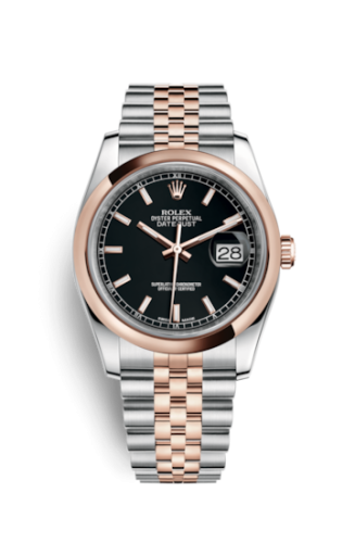 Rolex 116201-0075 : Datejust 36 Rolesor Everose Domed / Jubilee / Black