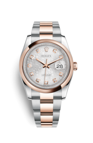 Rolex 116201-0077 : Datejust 36 Rolesor Everose Domed / Oyster / Silver Computer