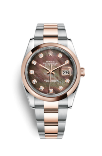 Rolex 116201-0079 : Datejust 36 Rolesor Everose Domed / Oyster / Black  MOP