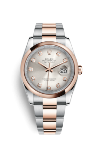 Rolex 116201-0080 : Datejust 36 Rolesor Everose Domed / Oyster / Silver Diamond