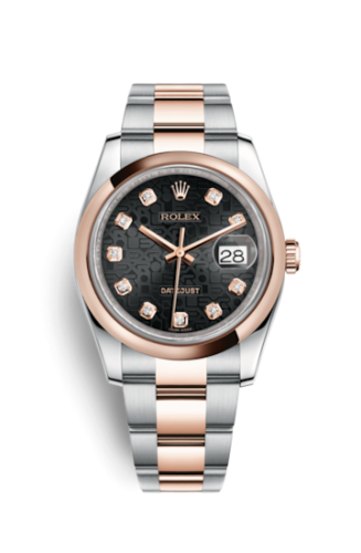 Rolex 116201-0085 : Datejust 36 Rolesor Everose Domed / Oyster / Black Computer