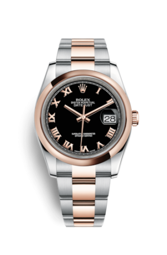 Rolex 116201-0092 : Datejust 36 Rolesor Everose Domed / Oyster / Black Roman