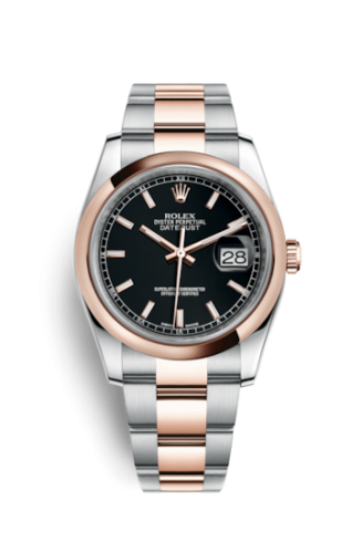 Rolex 116201-0094 : Datejust 36 Rolesor Everose Domed / Oyster / Black