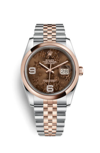 Rolex 116201-0104 : Datejust 36 Rolesor Everose Domed / Jubilee / Chocolate Floral