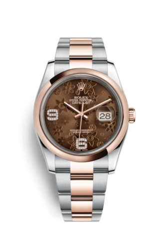 Rolex 116201-0105 : Datejust 36 Rolesor Everose Domed / Oyster / Chocolate Floral