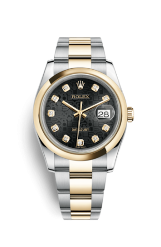 Rolex 116203-0153 : Datejust 36 Rolesor Yellow Domed / Oyster / Black Computer